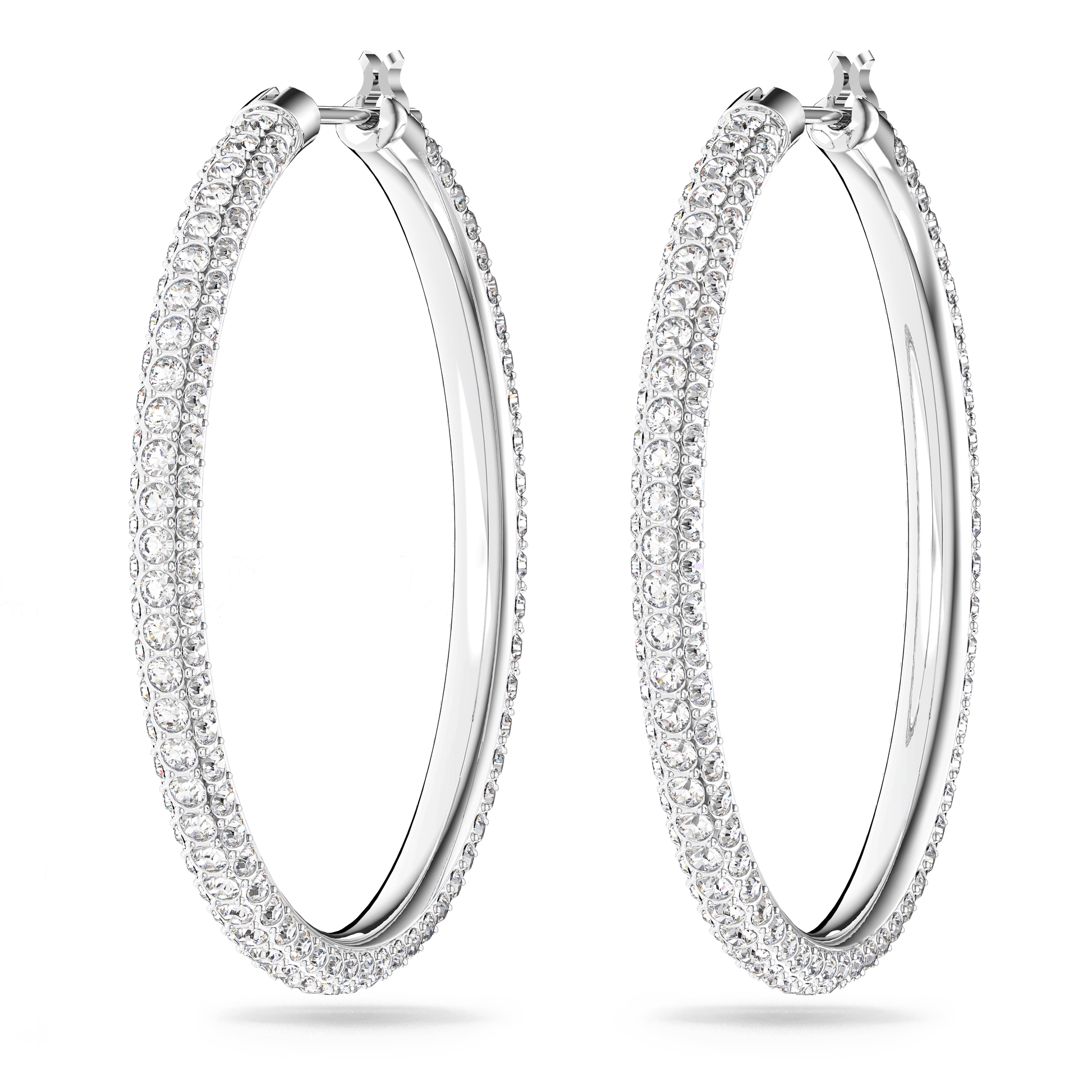 Dextera hoop earrings, Pavé, Large, White, Rhodium plated 5389432