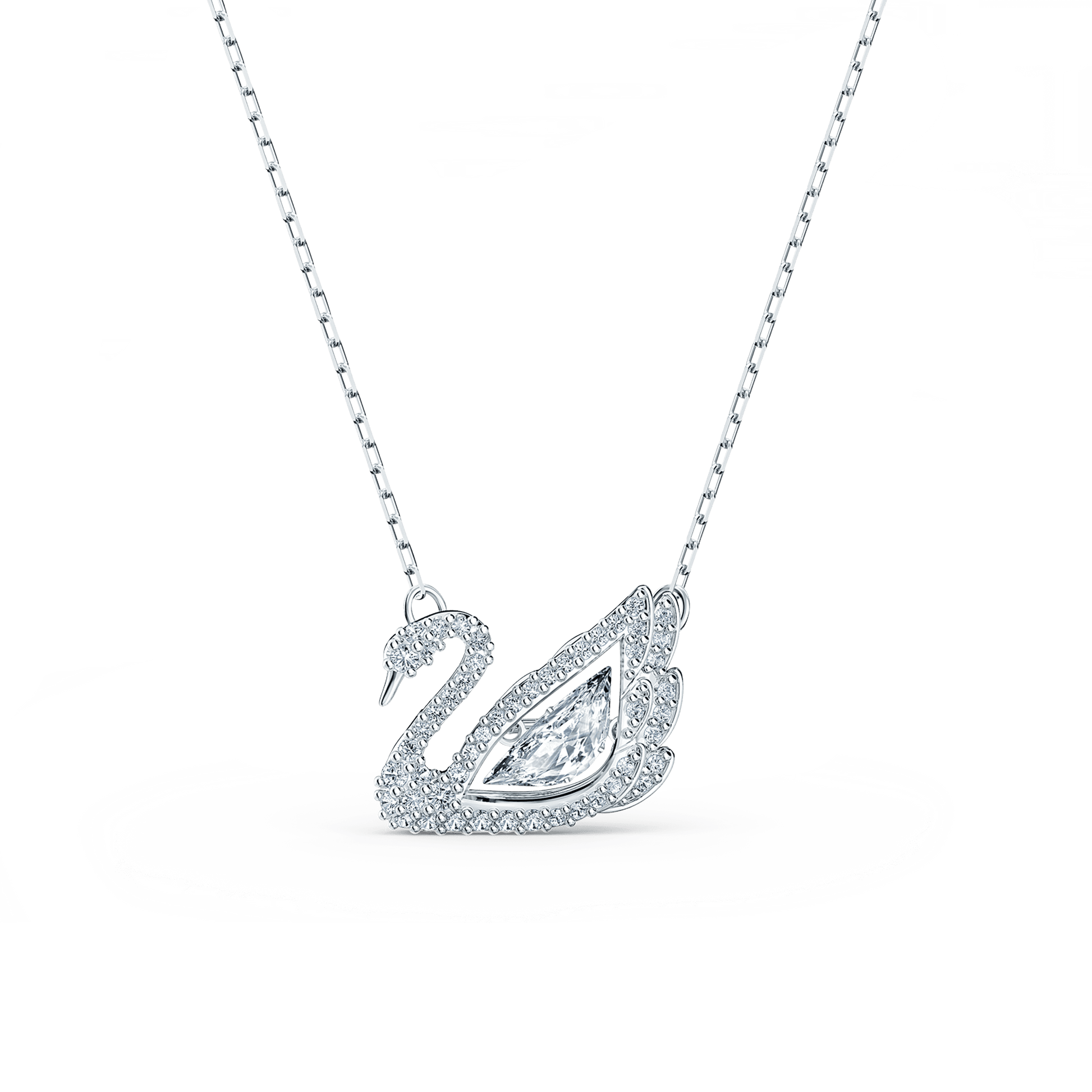 Swan necklace, Dancing swan, White, Rhodium plated 5514421