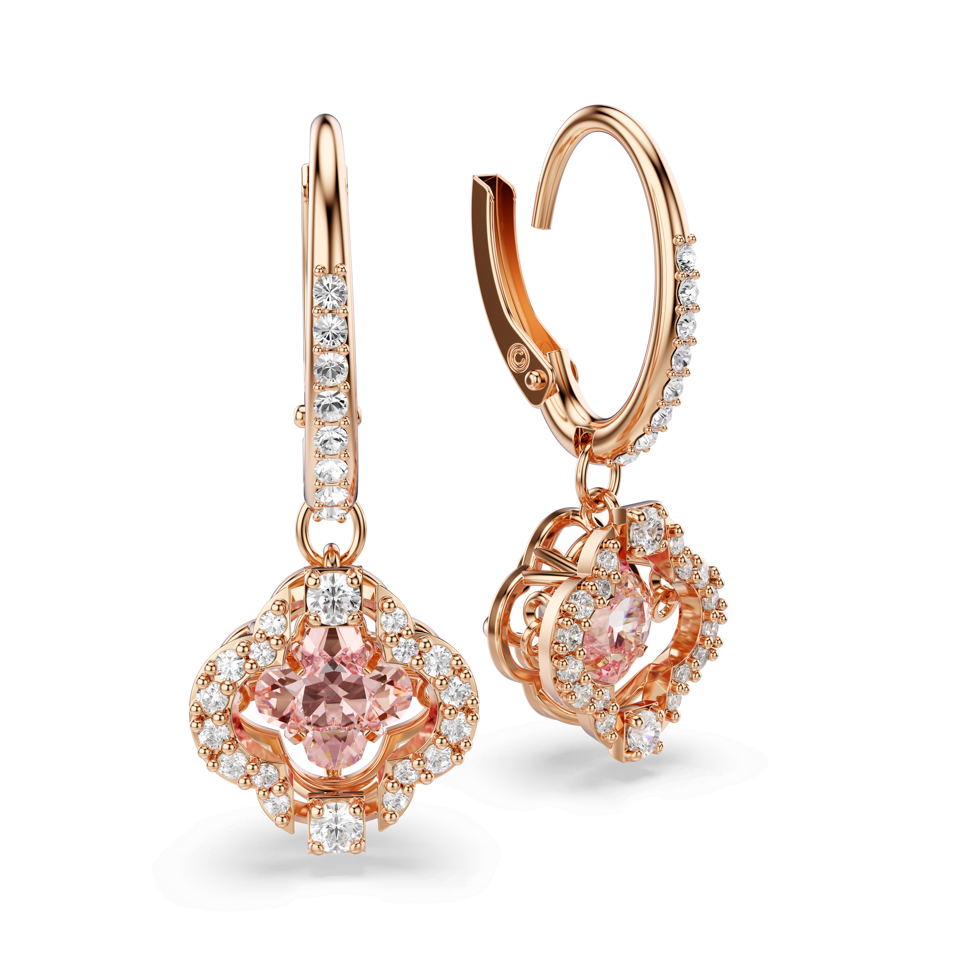 Una drop earrings, Clover, Pink, Rose gold-tone plated 5516477