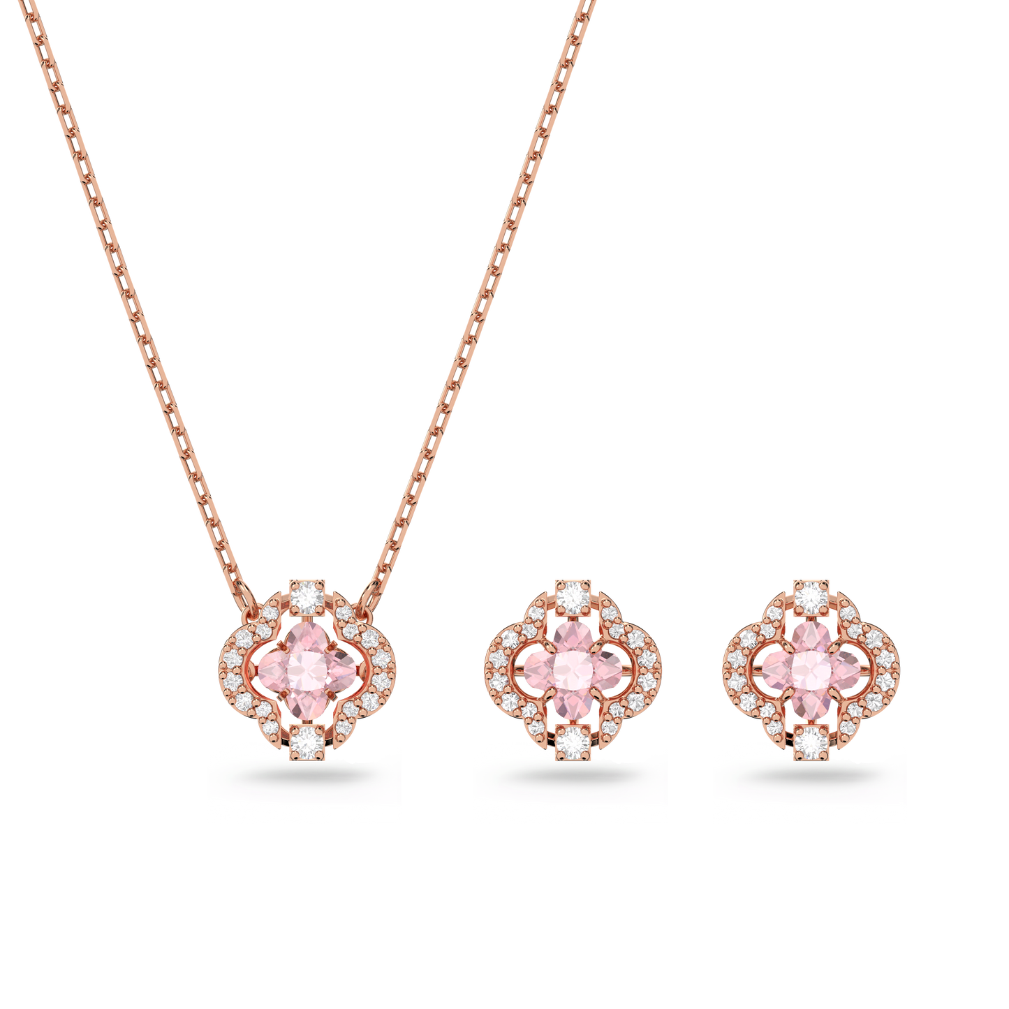 Una set, Mixed cuts, Clover, Pink, Rose gold-tone plated 5516488