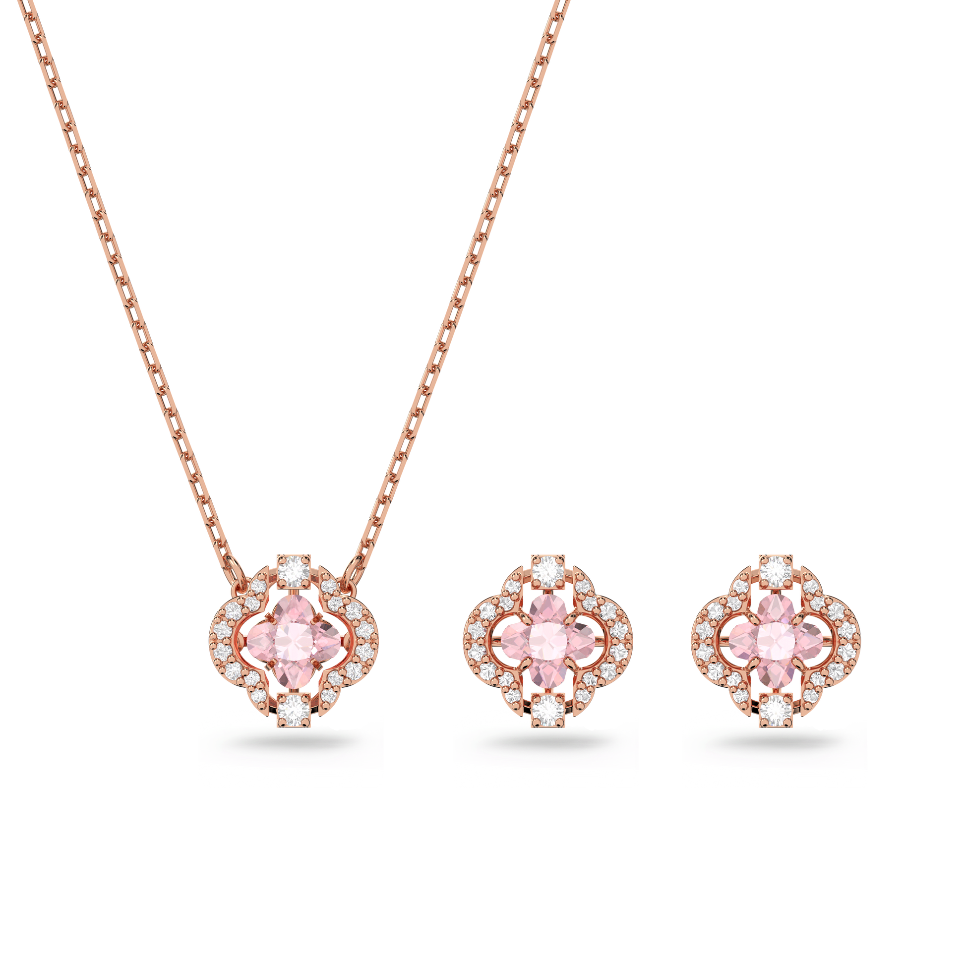 Una set, Mixed cuts, Clover, Pink, Rose gold-tone plated 5516488
