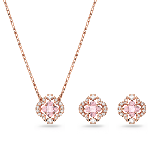 Una set, Mixed cuts, Clover, Pink, Rose gold-tone plated 5516488
