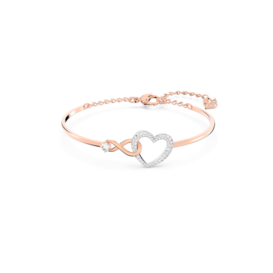Hyperbola bangle, Infinity and heart, White, Mixed metal finish 5518869