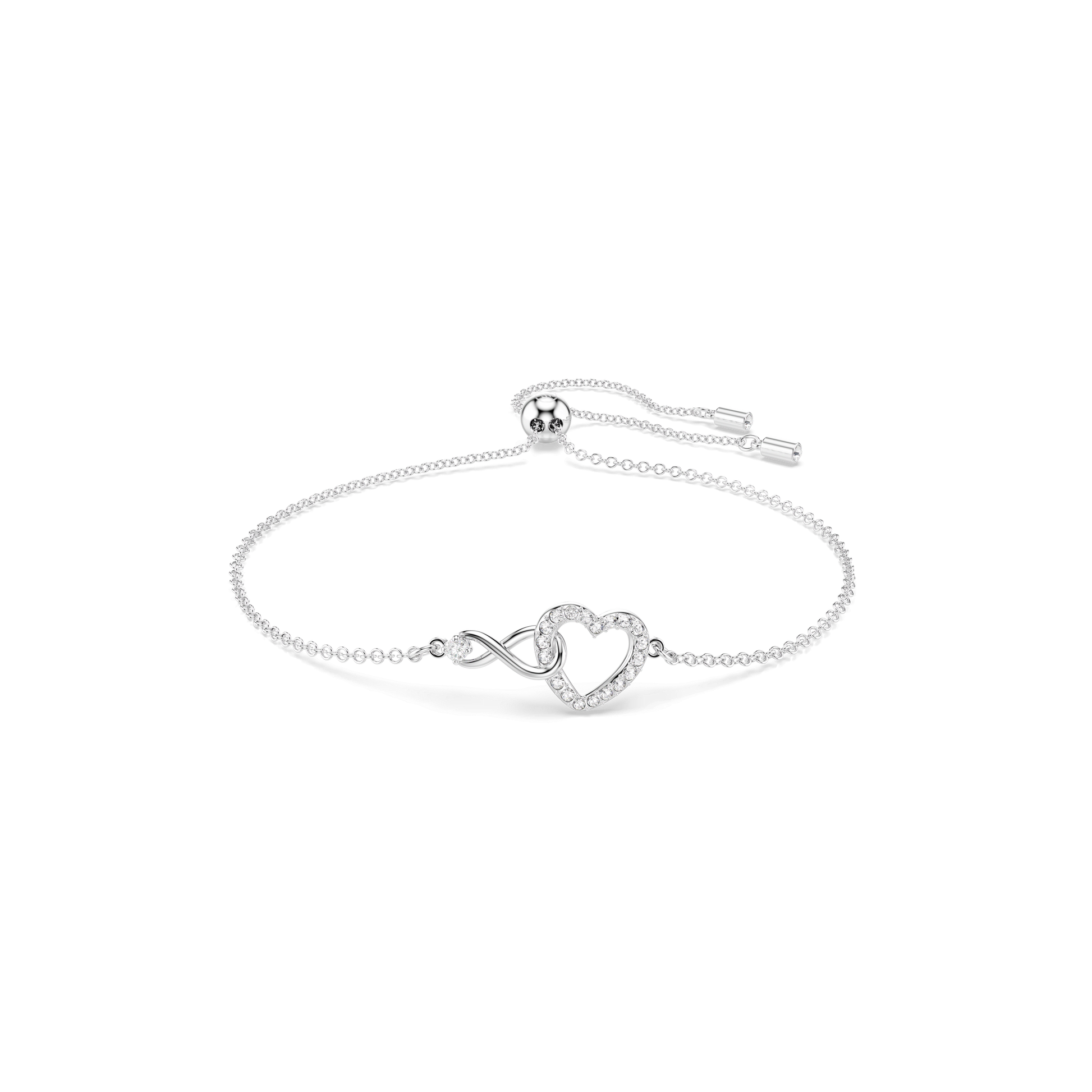 Hyperbola bracelet, Infinity and heart, White, Rhodium plated 5524421