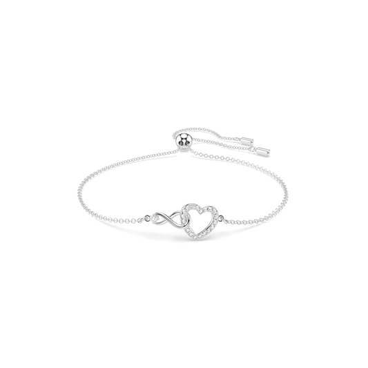Hyperbola bracelet, Infinity and heart, White, Rhodium plated 5524421