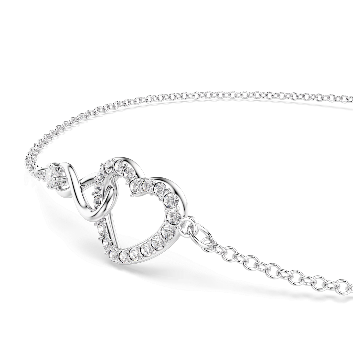Hyperbola bracelet, Infinity and heart, White, Rhodium plated 5524421