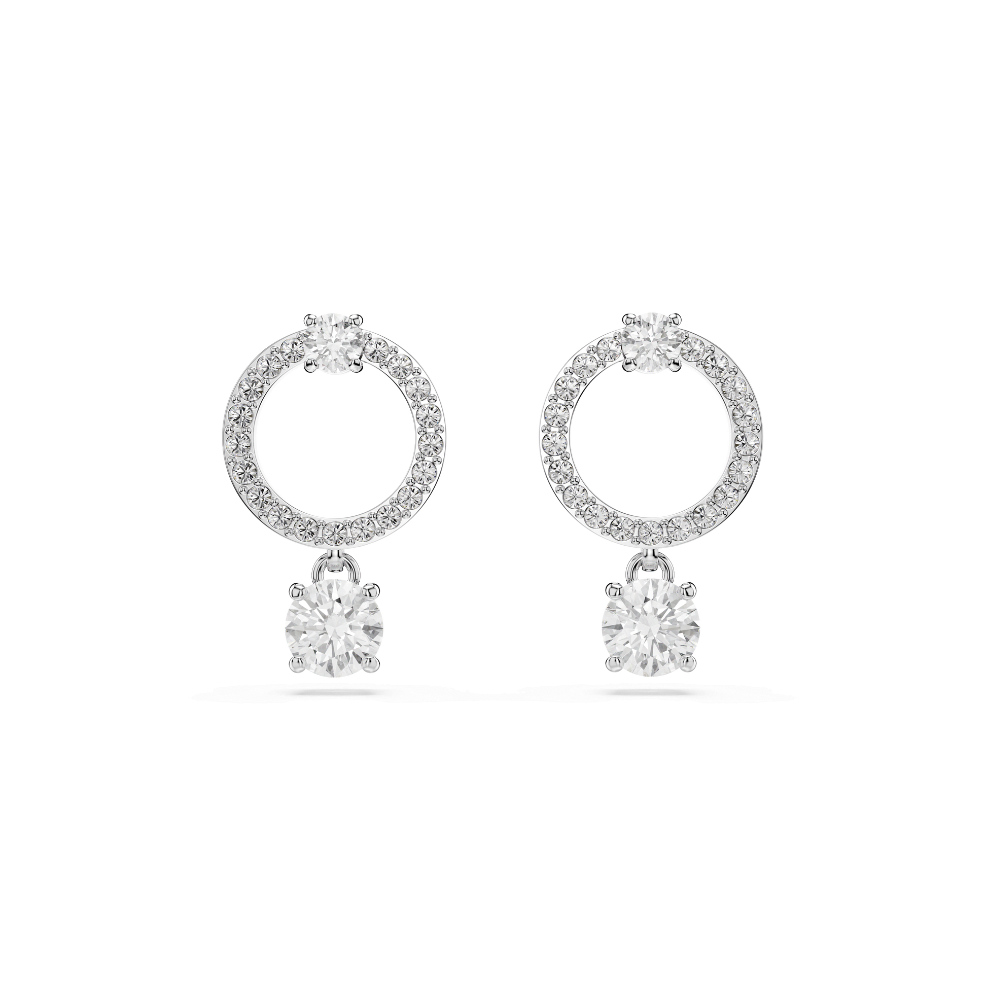 Constella hoop earrings, Round cut, White, Rhodium plated 5563278