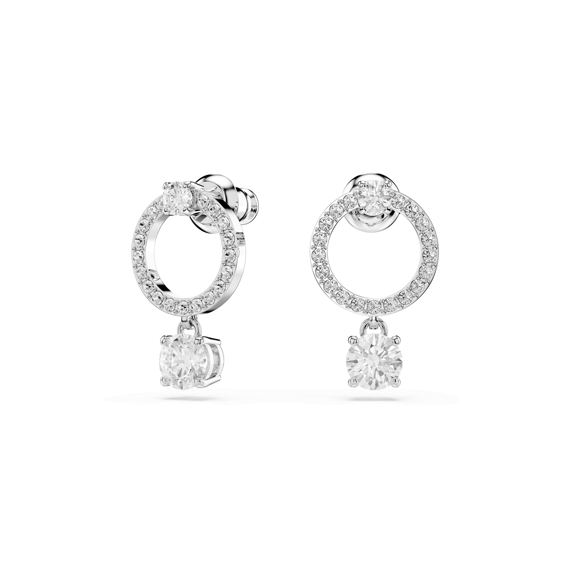 Constella hoop earrings, Round cut, White, Rhodium plated 5563278