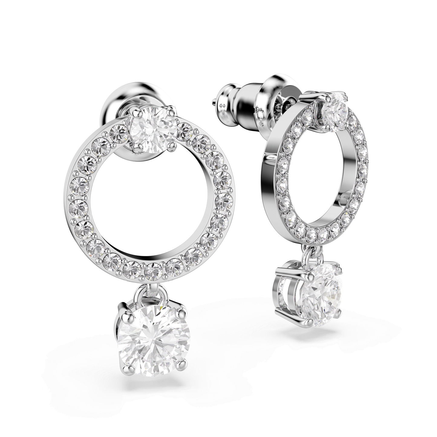 Constella hoop earrings, Round cut, White, Rhodium plated 5563278
