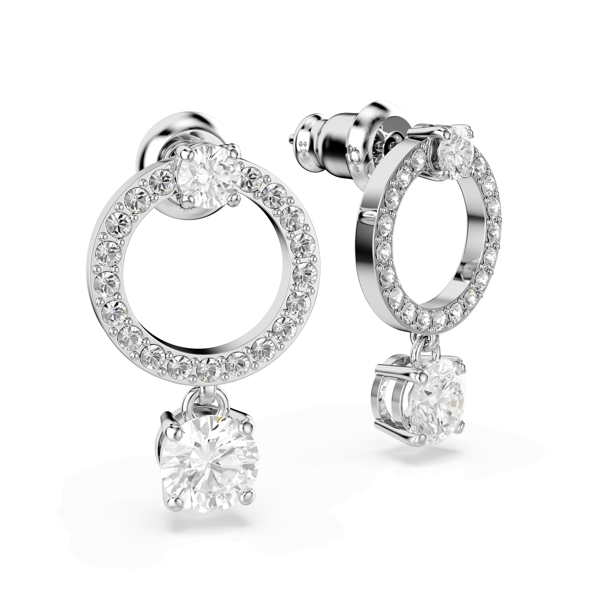 Constella hoop earrings, Round cut, White, Rhodium plated 5563278