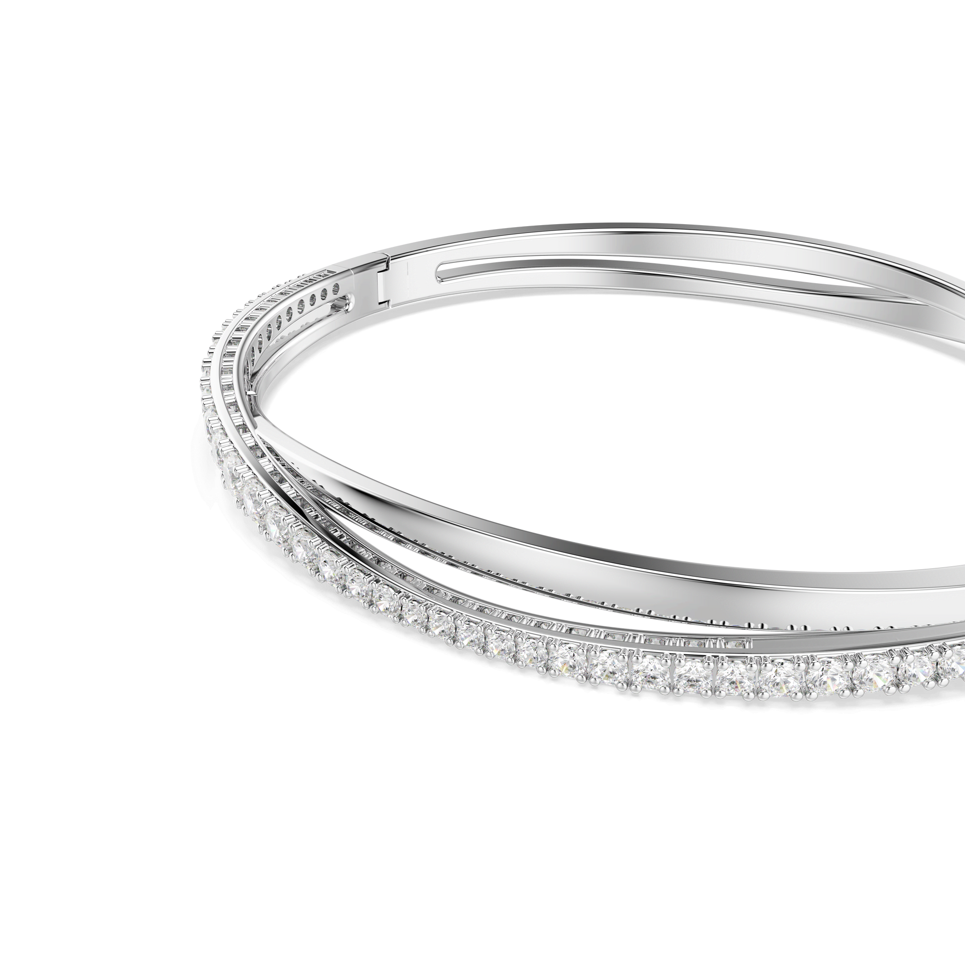 Hyperbola bangle, Round cut, White, Rhodium plated 5565210