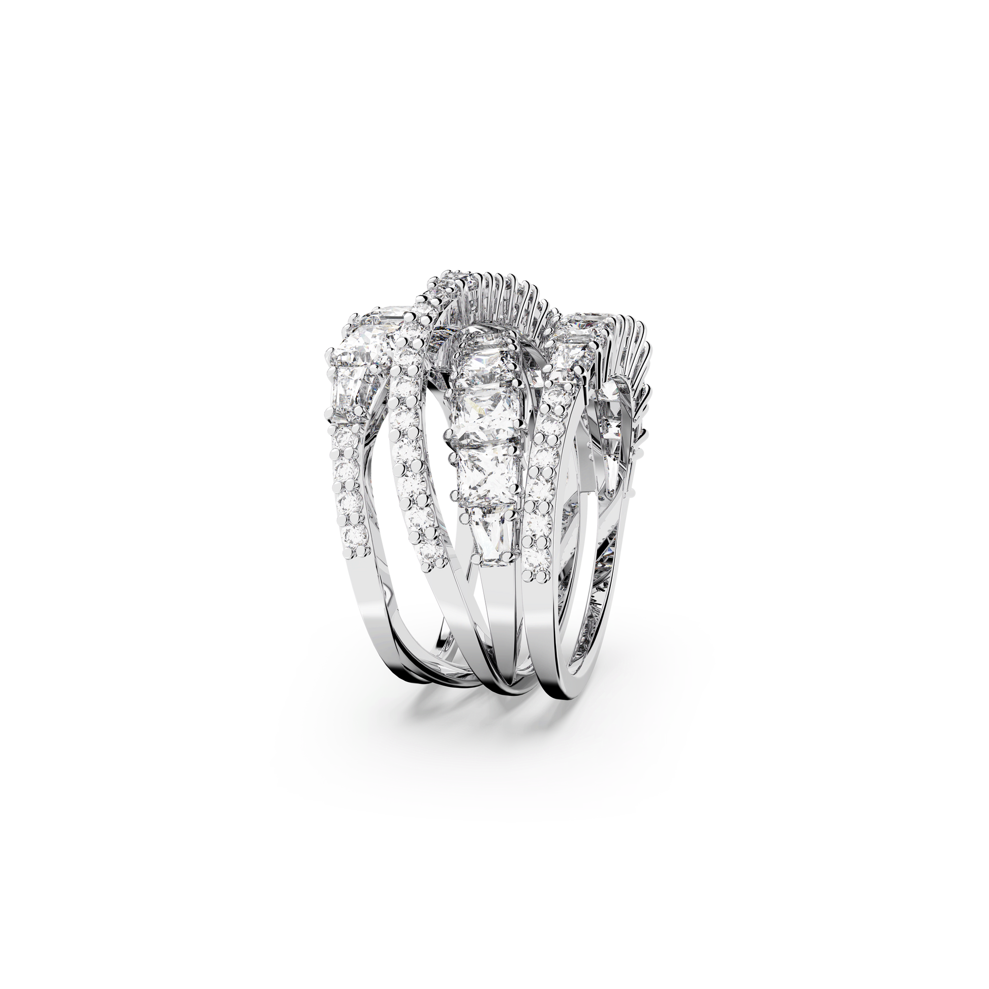 Hyperbola ring, Mixed cuts, White, Rhodium plated 5580952