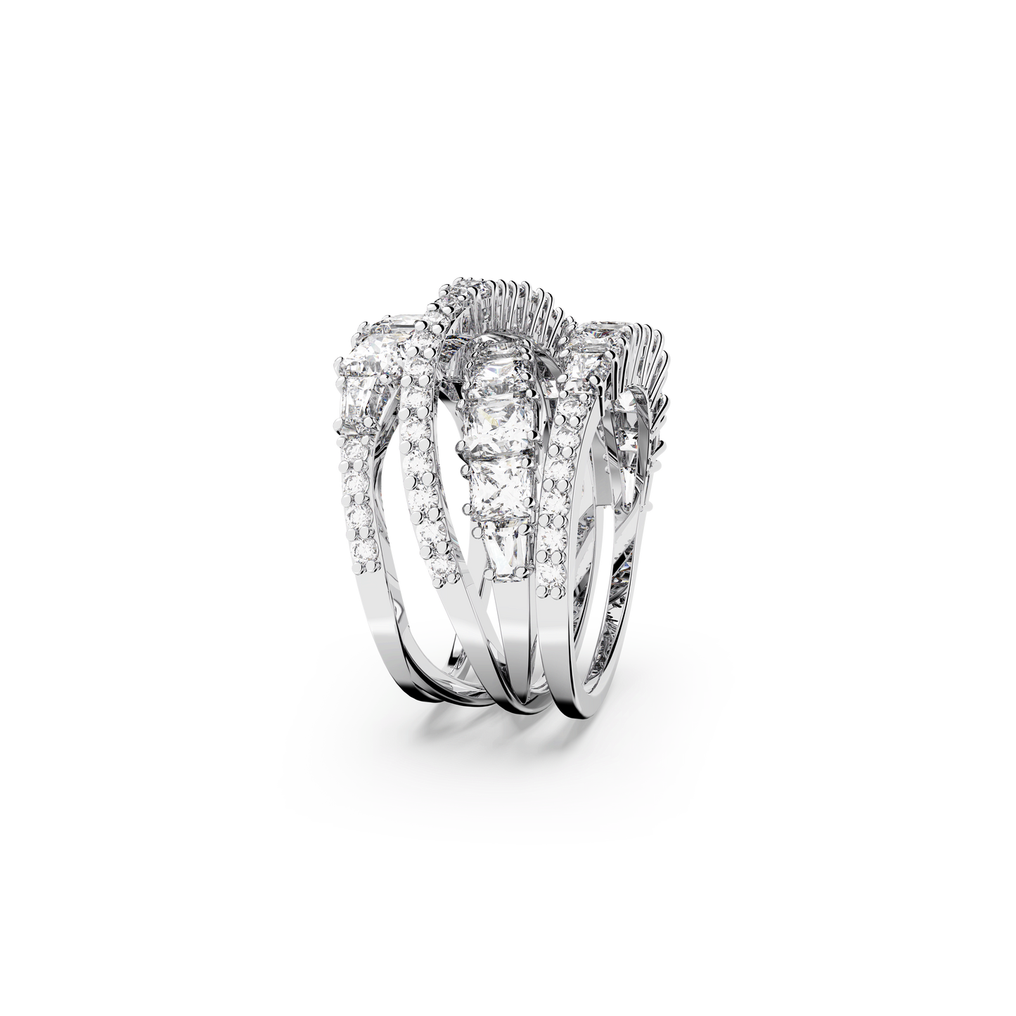 Hyperbola ring, Mixed cuts, White, Rhodium plated 5584650
