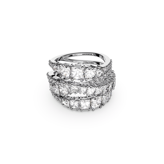 Hyperbola ring, Mixed cuts, White, Rhodium plated 5584656