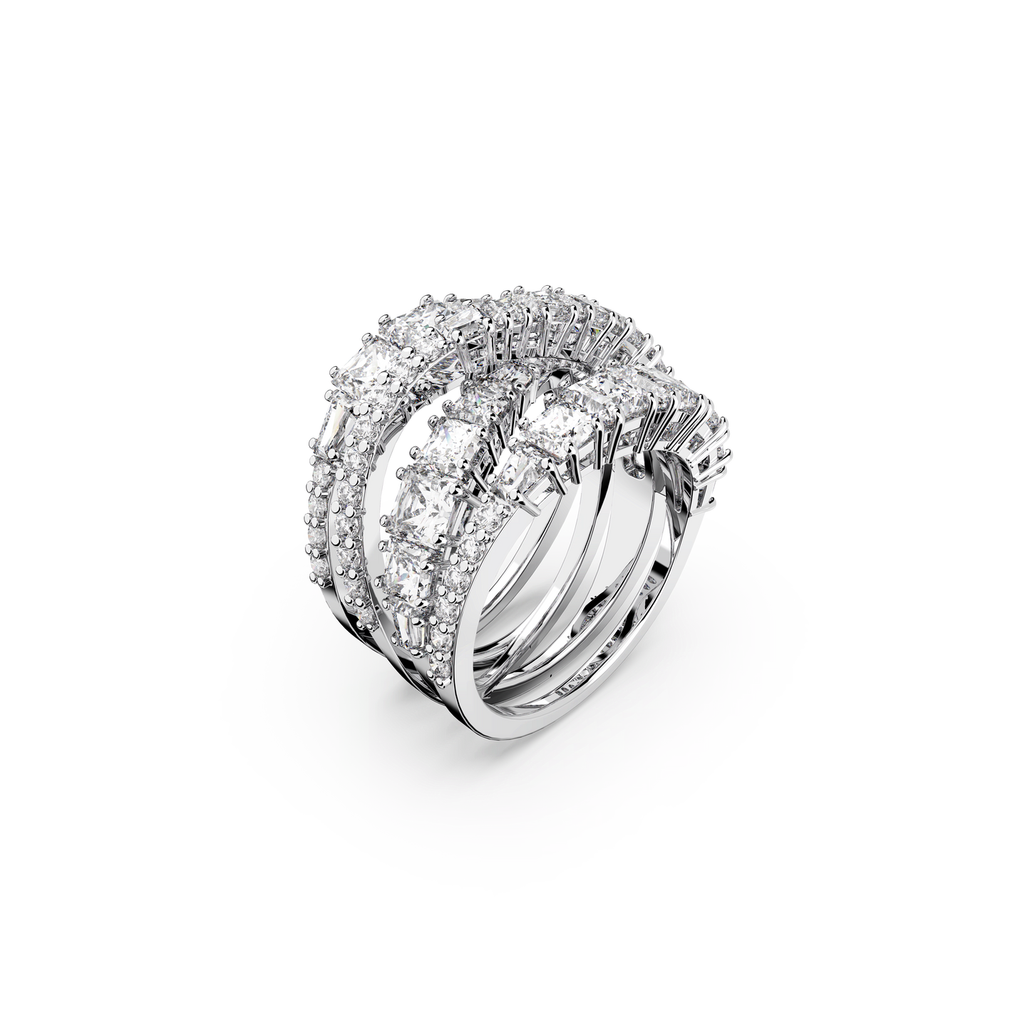 Hyperbola ring, Mixed cuts, White, Rhodium plated 5584656