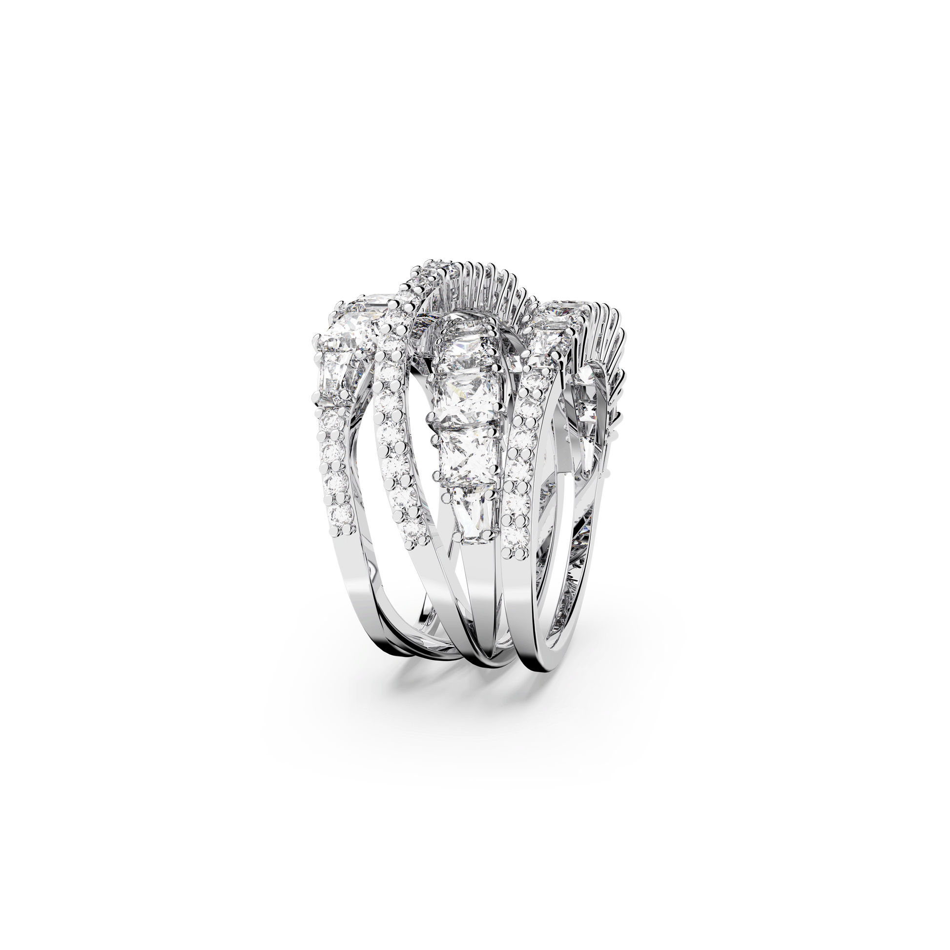 Hyperbola ring, Mixed cuts, White, Rhodium plated 5584656