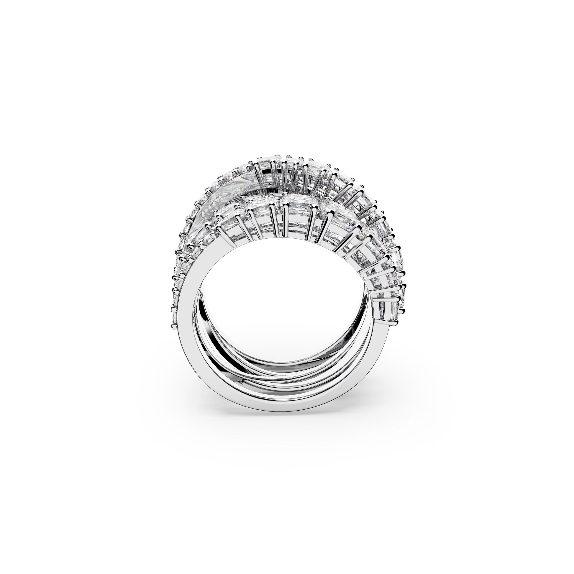 Hyperbola ring, Mixed cuts, White, Rhodium plated 5584656