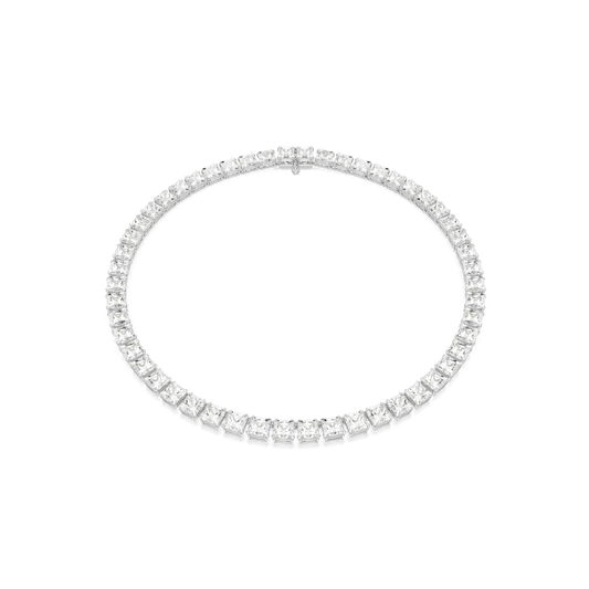 Matrix Tennis necklace, Square cut, White, Rhodium plated 5599153