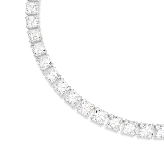 Matrix Tennis necklace, Square cut, White, Rhodium plated 5599153