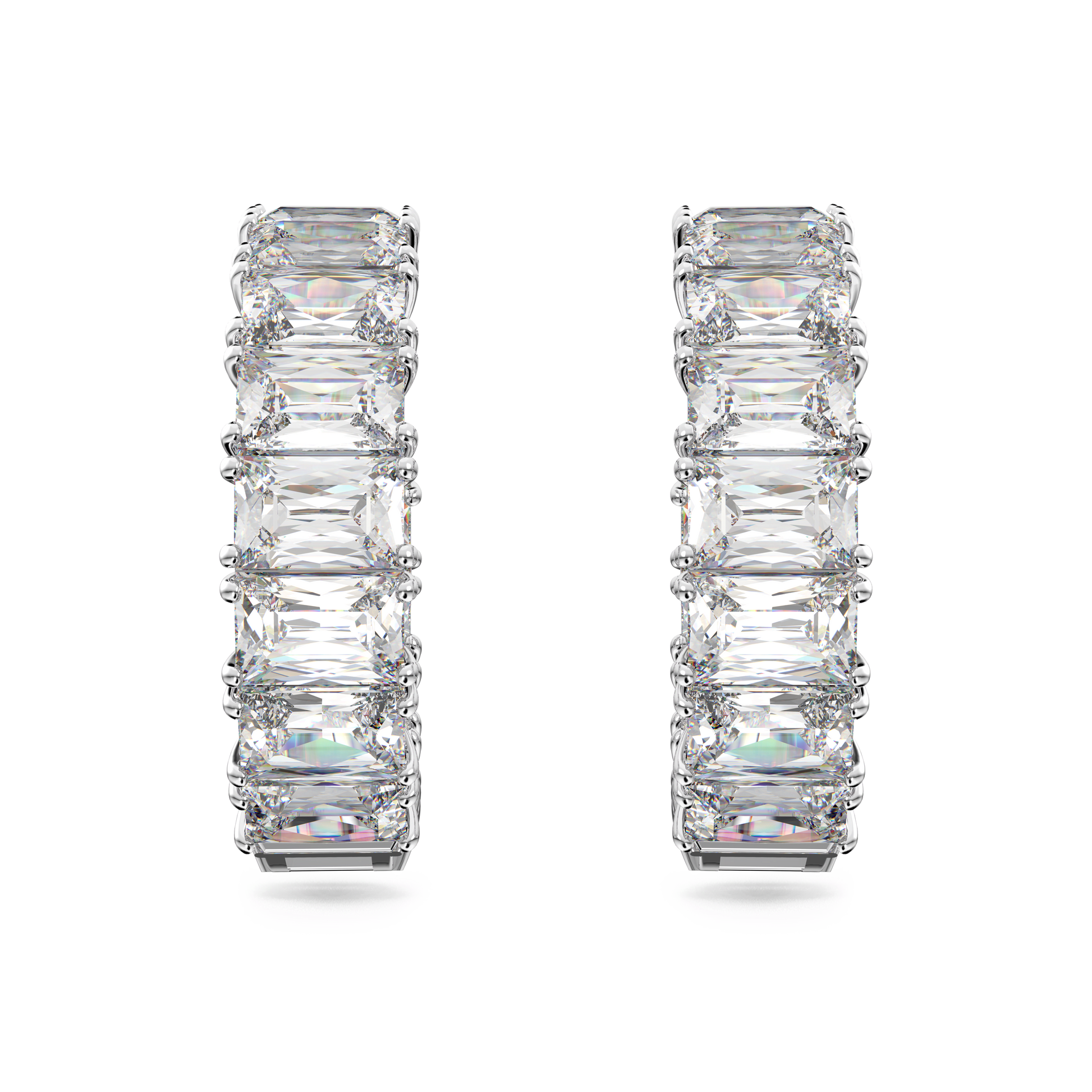 Matrix hoop earrings, Octagon cut, White, Rhodium plated 5612673