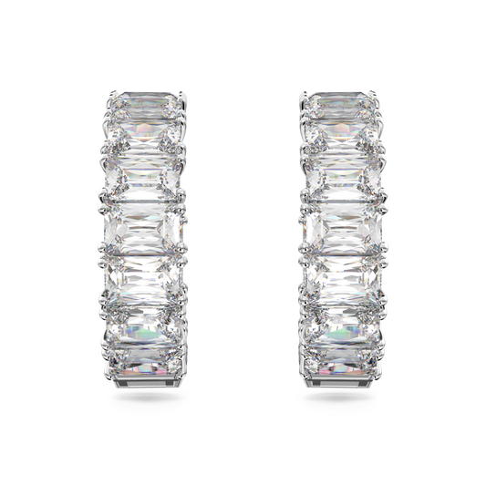 Matrix hoop earrings, Octagon cut, White, Rhodium plated 5612673