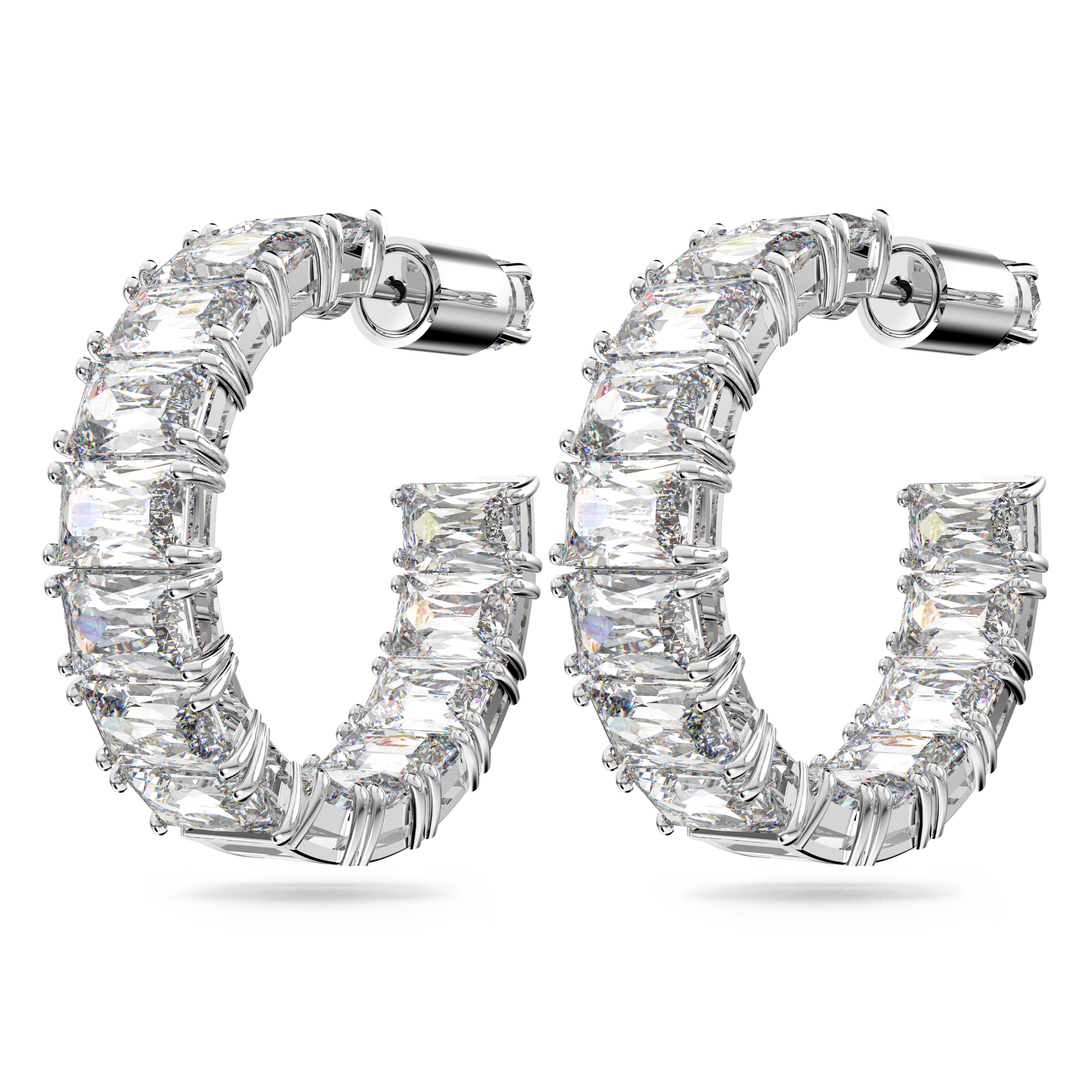 Matrix hoop earrings, Octagon cut, White, Rhodium plated 5612673