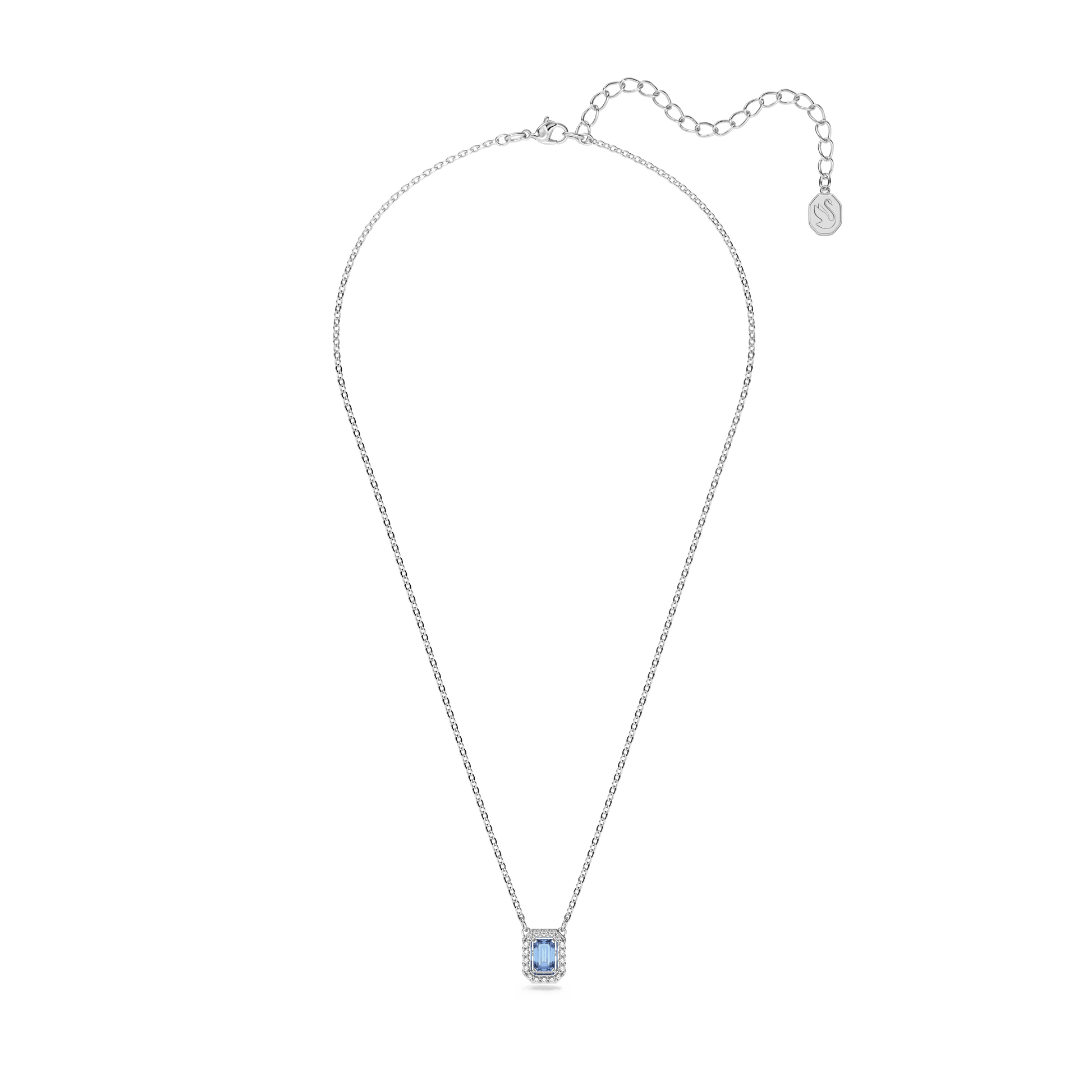 Una necklace, Octagon cut, Blue, Rhodium plated 5614926