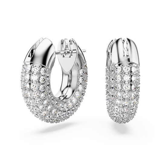 Dextera hoop earrings, Small, White, Rhodium plated 5618306