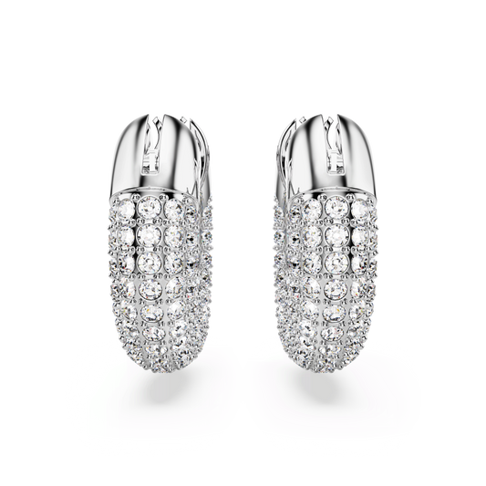 Dextera hoop earrings, Small, White, Rhodium plated 5618306