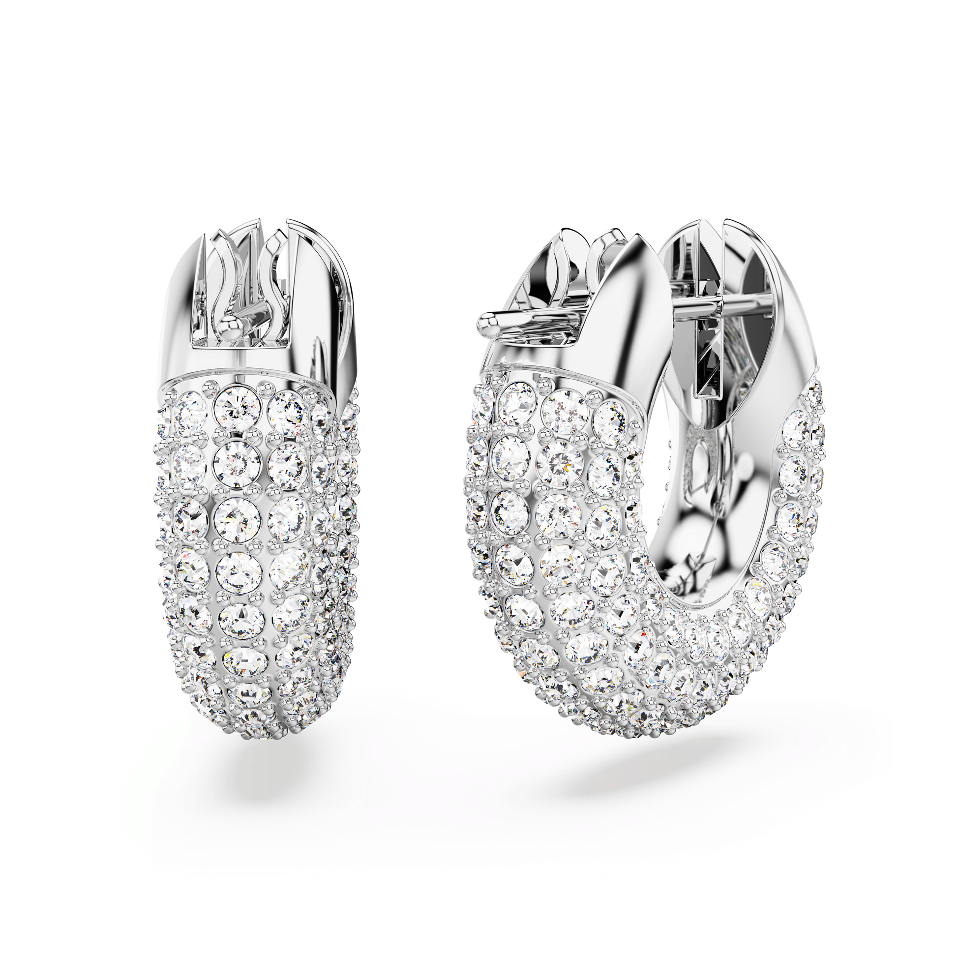 Dextera hoop earrings, Small, White, Rhodium plated 5618306