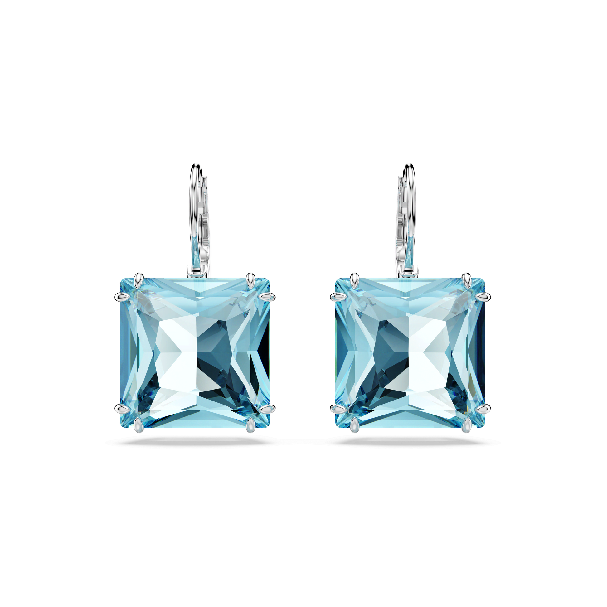 Millenia drop earrings, Square cut, Blue, Rhodium plated 5619472