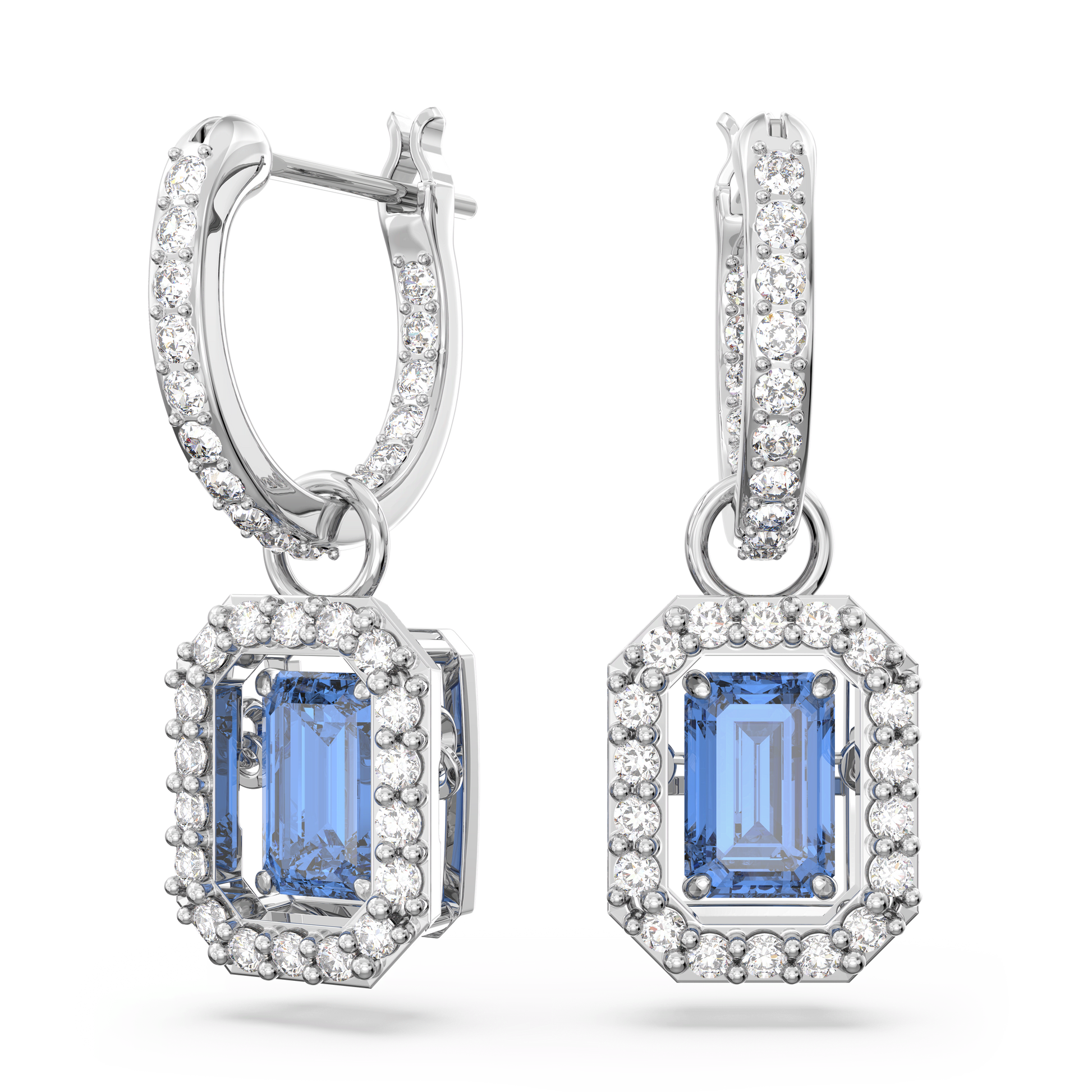 Una drop earrings, Octagon cut, Blue, Rhodium plated 5619500
