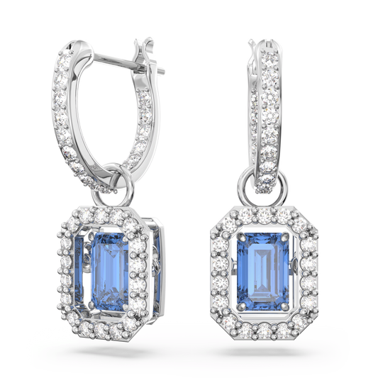Una drop earrings, Octagon cut, Blue, Rhodium plated 5619500