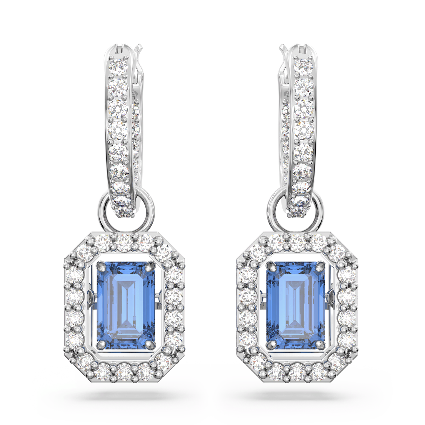 Una drop earrings, Octagon cut, Blue, Rhodium plated 5619500