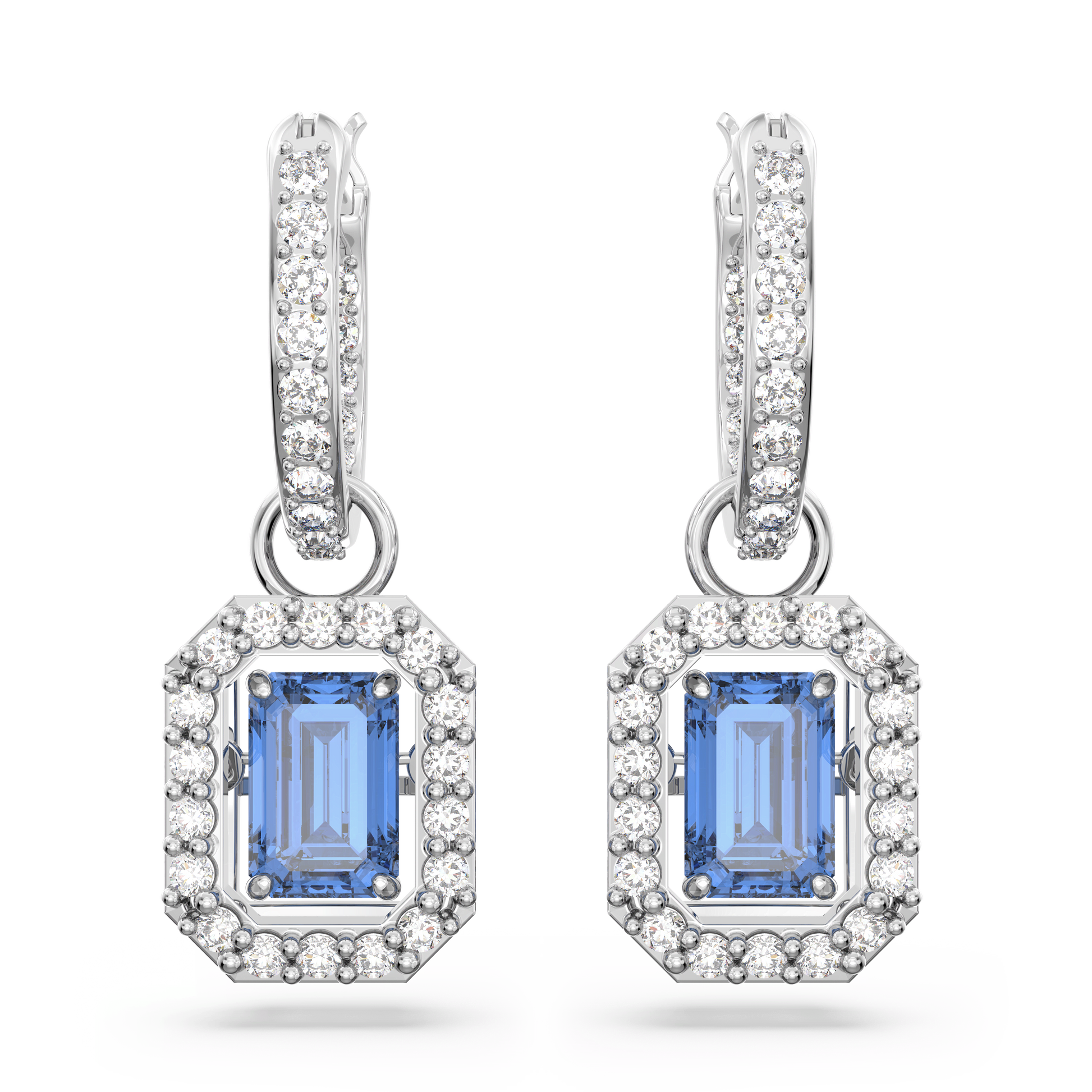 Una drop earrings, Octagon cut, Blue, Rhodium plated 5619500