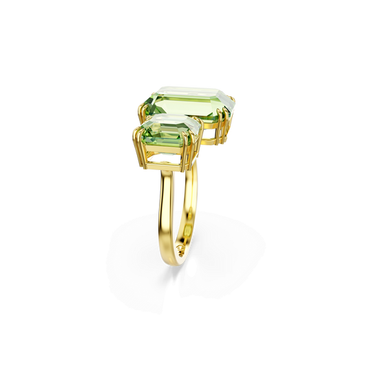 Millenia open ring, Octagon cut, Green, Gold-tone plated 5619628