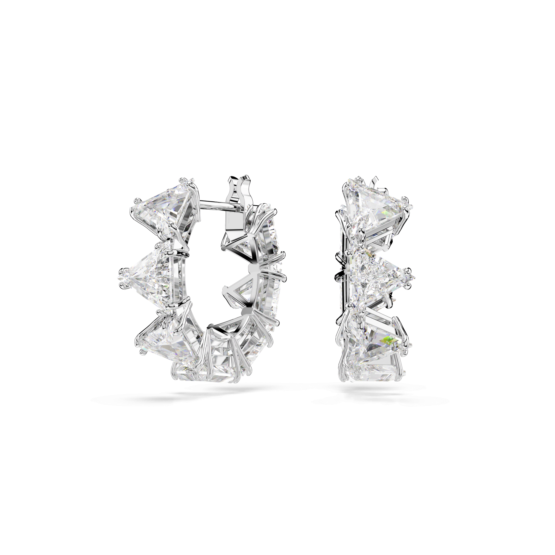 Matrix hoop earrings, White, Rhodium plated 5632467