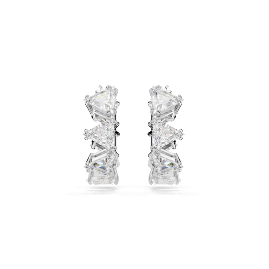 Matrix hoop earrings, White, Rhodium plated 5632467