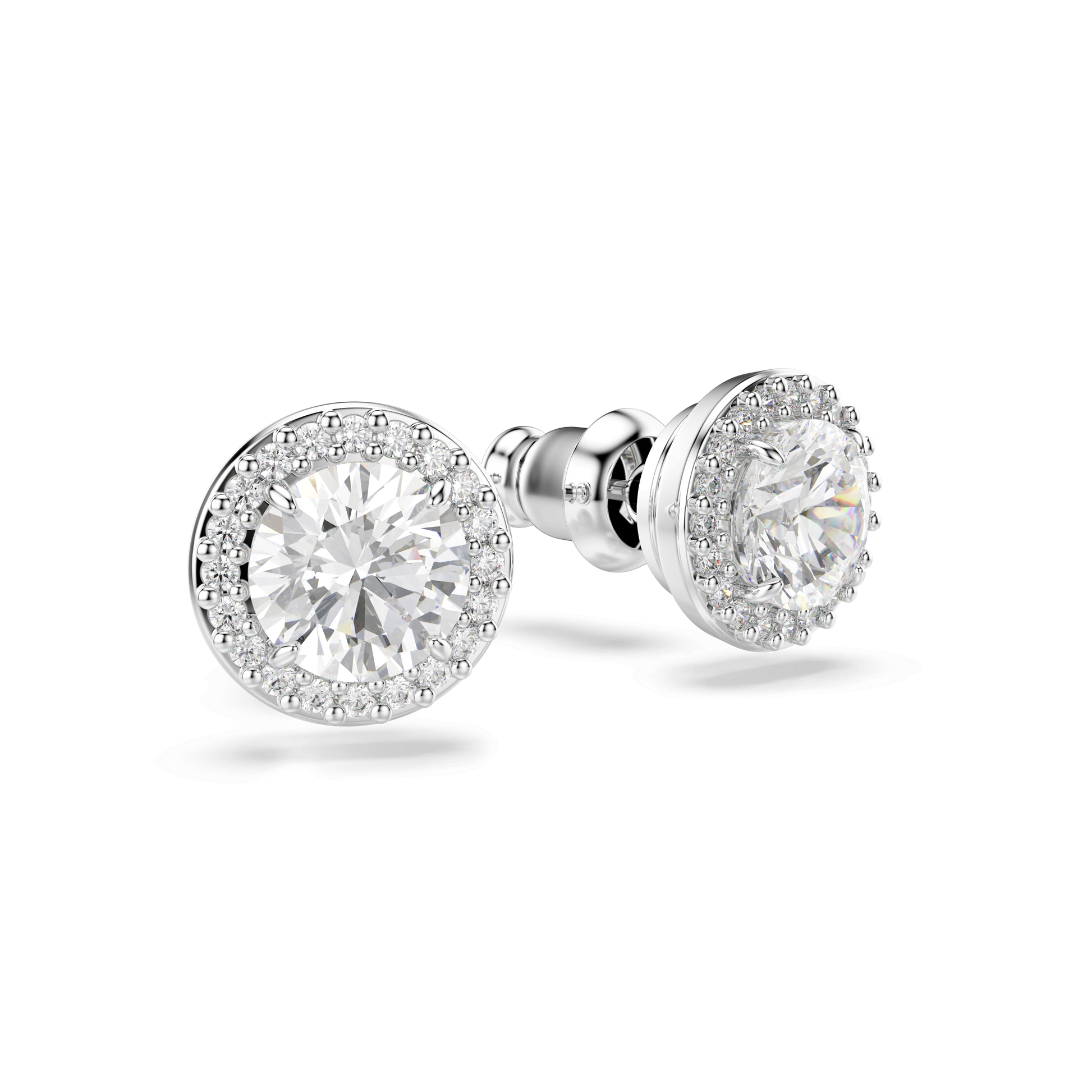 Una Angelic stud earrings, Round cut, Pavé, White, Rhodium plated 5636269