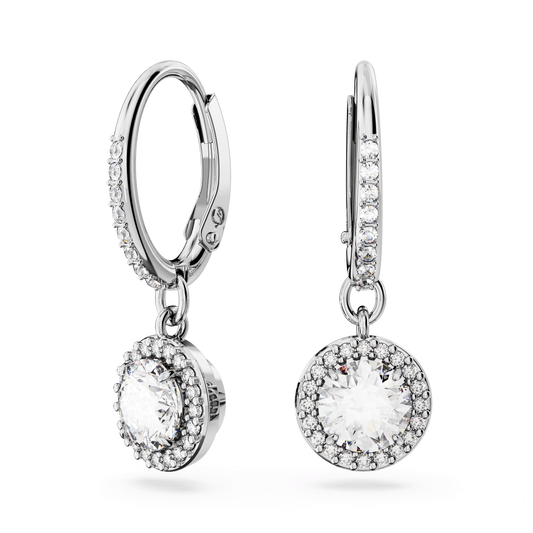 Una drop earrings, Octagon cut, White, Rhodium plated 5636270