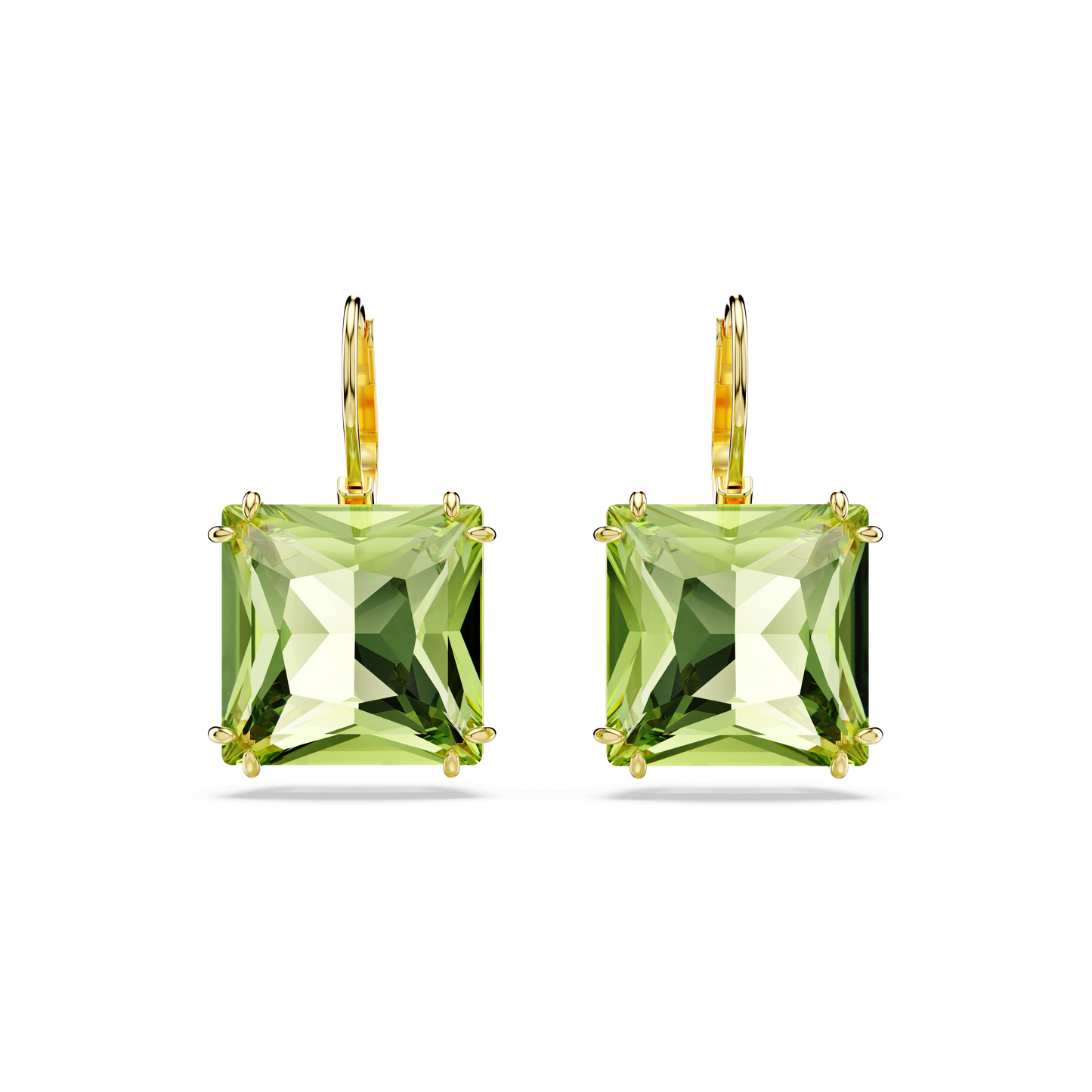 Millenia drop earrings, Square cut, Green, Gold-tone plated 5636564