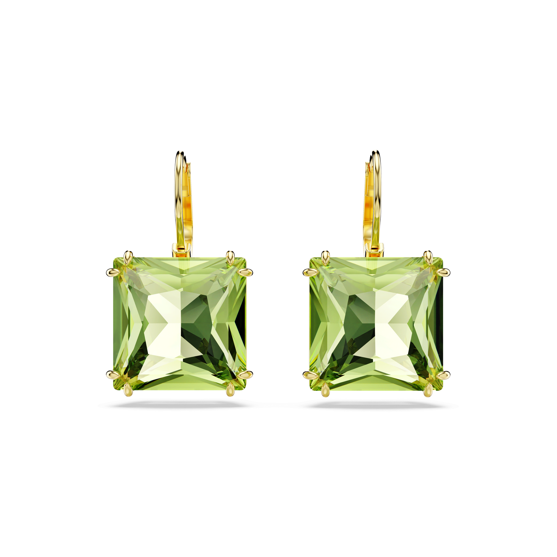 Millenia drop earrings, Square cut, Green, Gold-tone plated 5636564