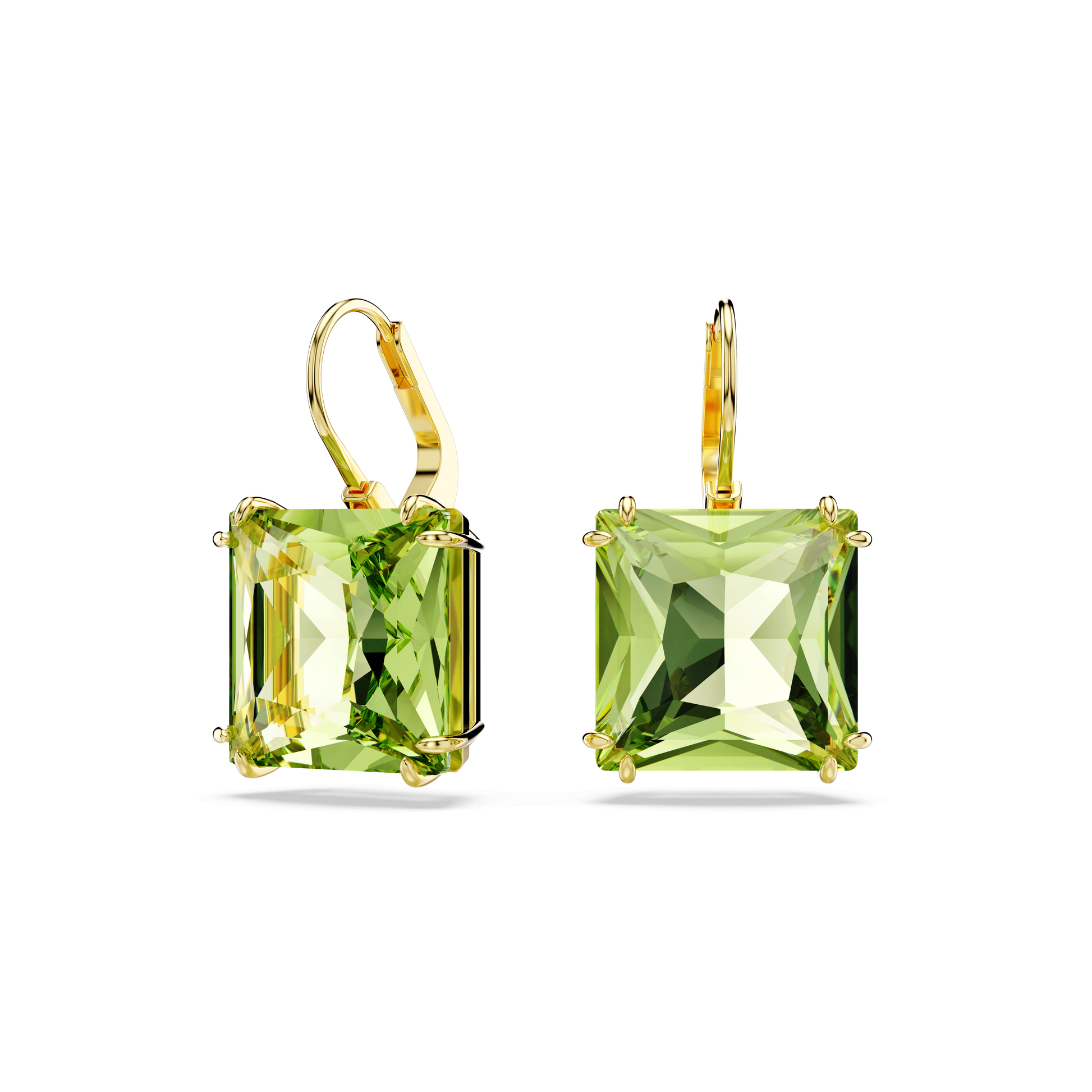 Millenia drop earrings, Square cut, Green, Gold-tone plated 5636564
