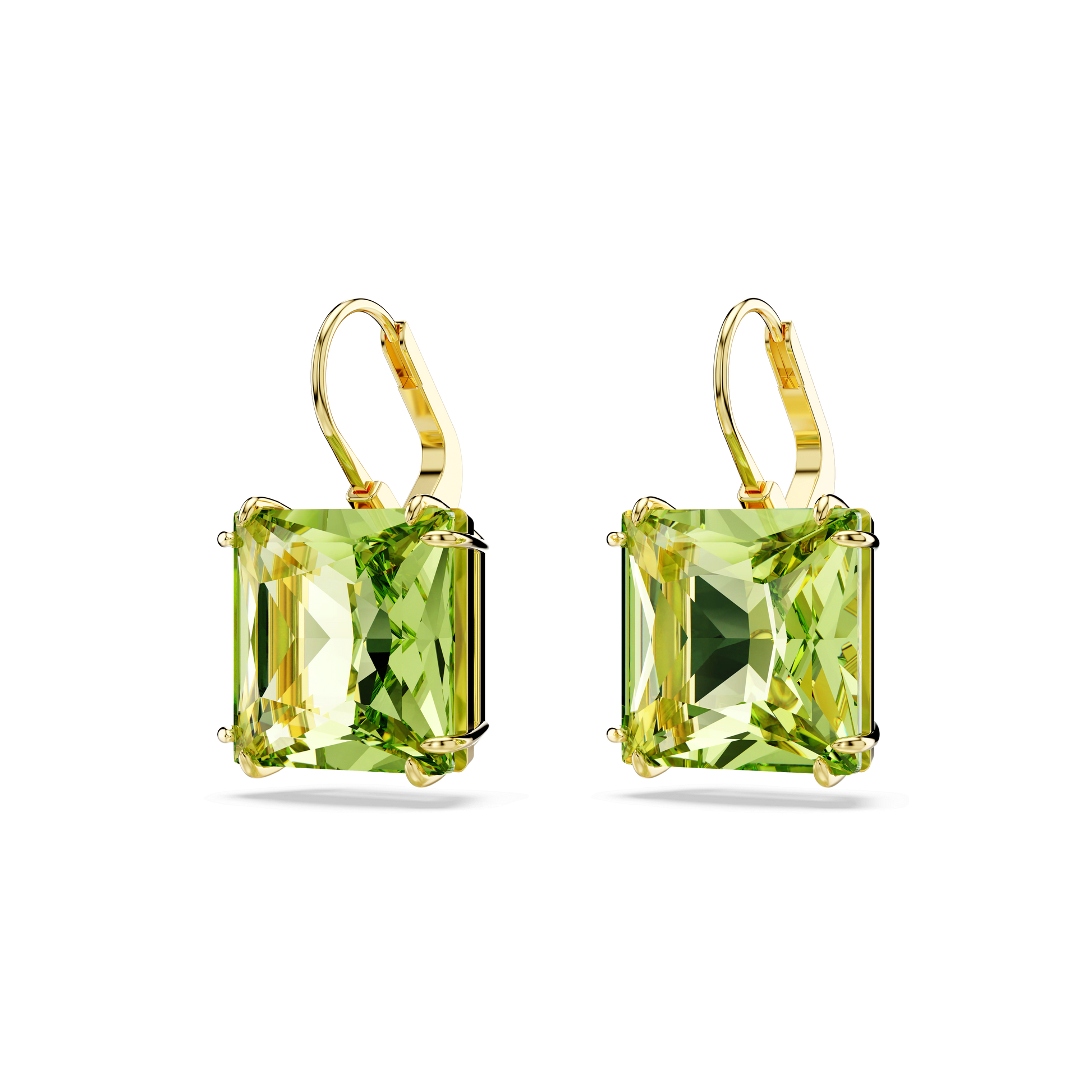 Millenia drop earrings, Square cut, Green, Gold-tone plated 5636564