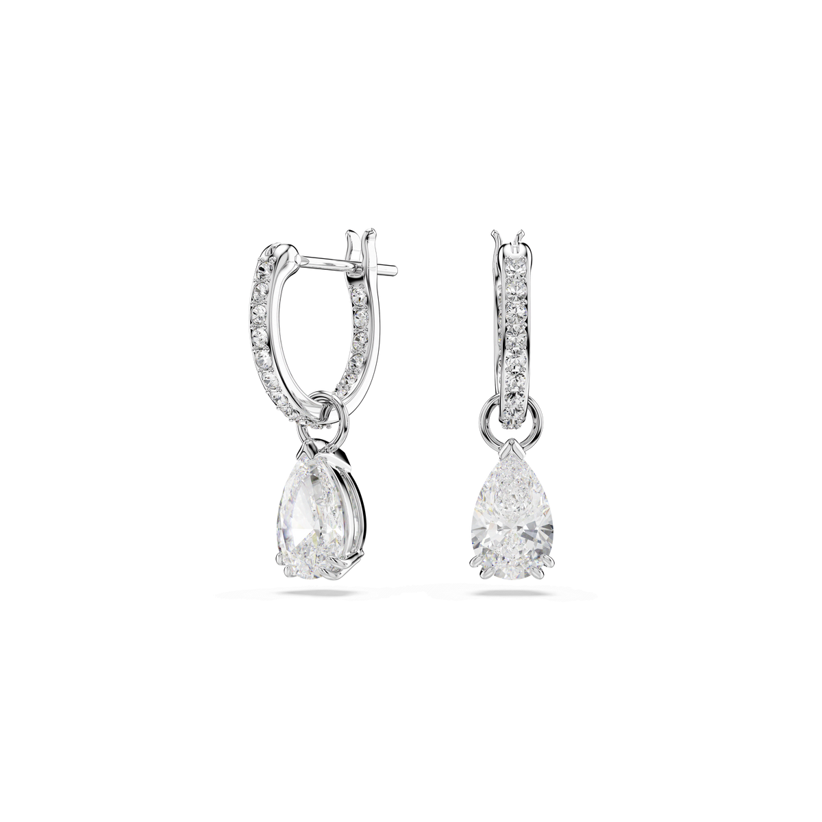 Stilla drop earrings, Pear cut, Round cut, White, Rhodium plated