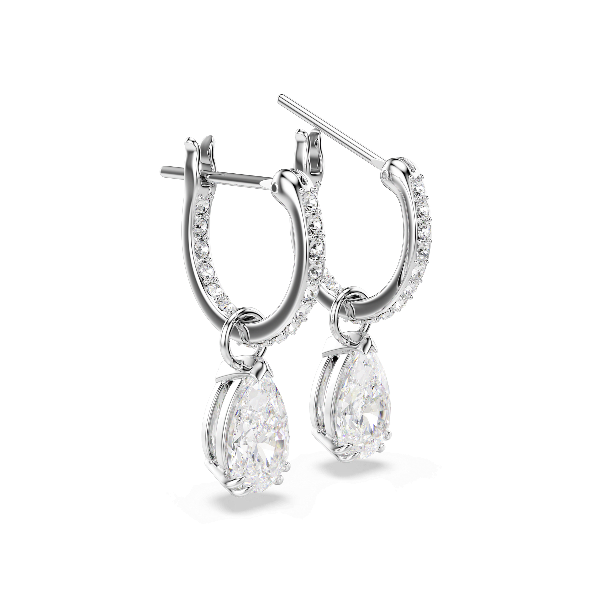 Stilla drop earrings, Pear cut, Round cut, White, Rhodium plated 5636716