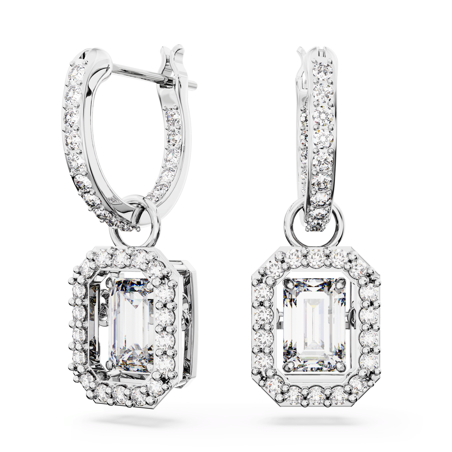Una Angelic drop earrings, Round cut, Pavé, White, Rhodium plated 5638495
