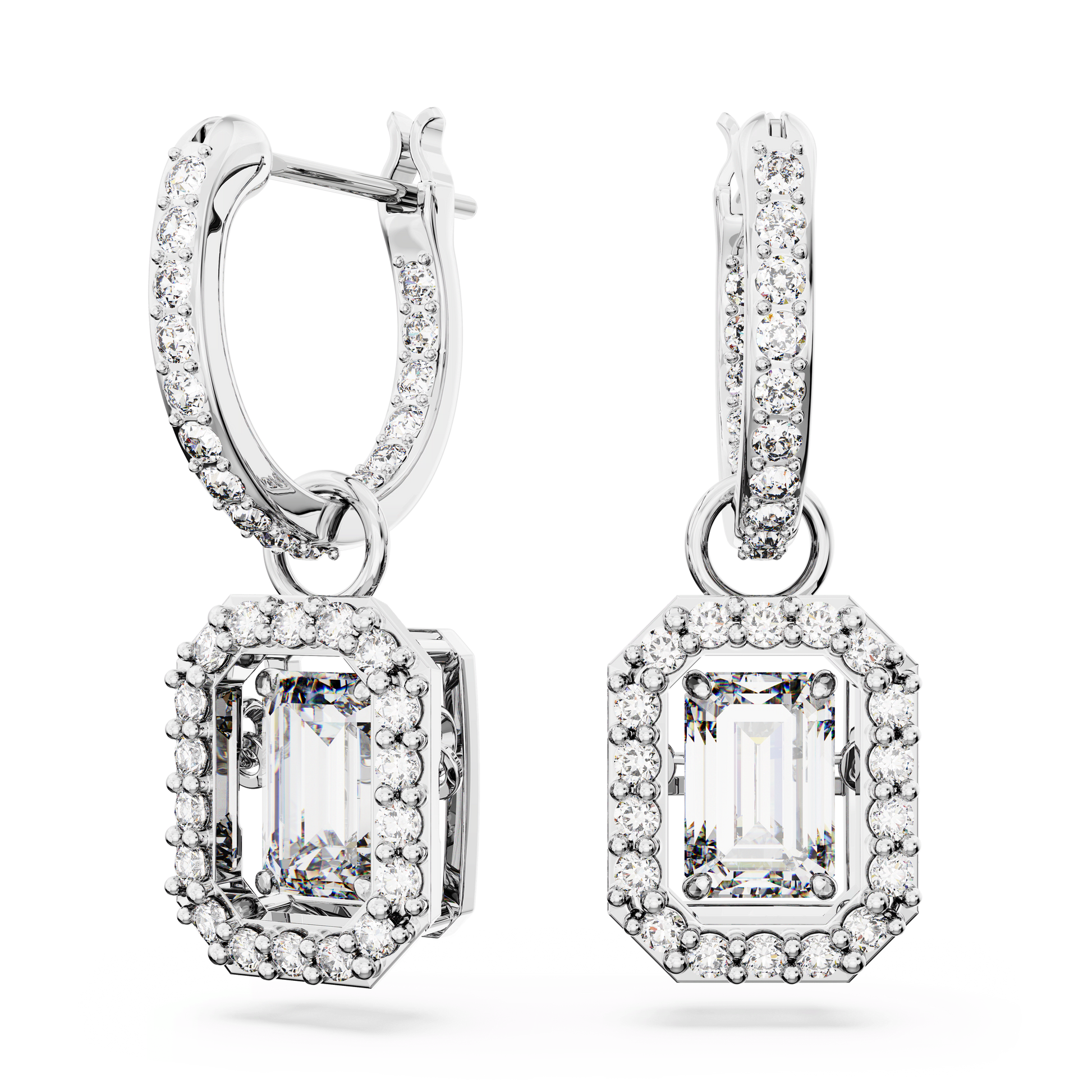 Una Angelic drop earrings, Round cut, Pavé, White, Rhodium plated 5638495