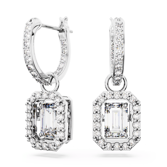 Una Angelic drop earrings, Round cut, Pavé, White, Rhodium plated 5638495