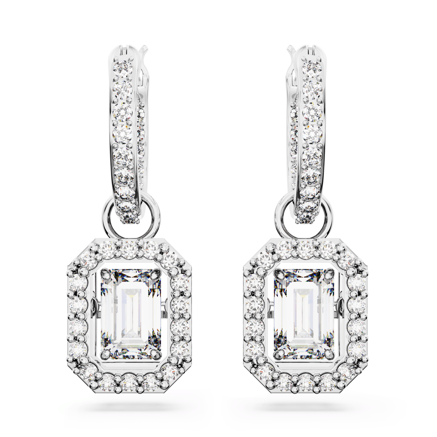 Una Angelic drop earrings, Round cut, Pavé, White, Rhodium plated 5638495